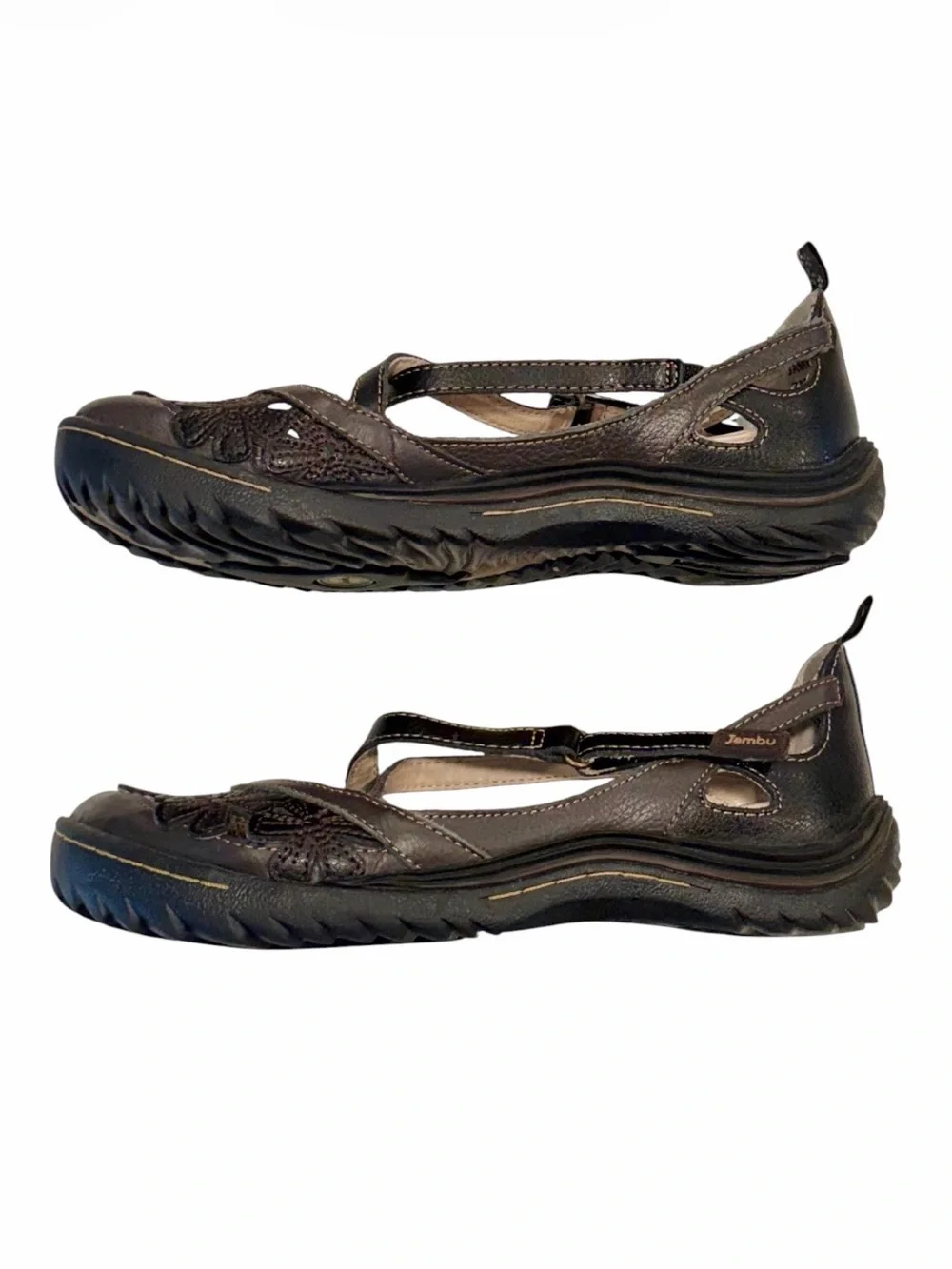 Jambu JBU Women's Brown Leather Floral Cutout Mary Jane Flats - Size: 7 - Picture 8 of 9
